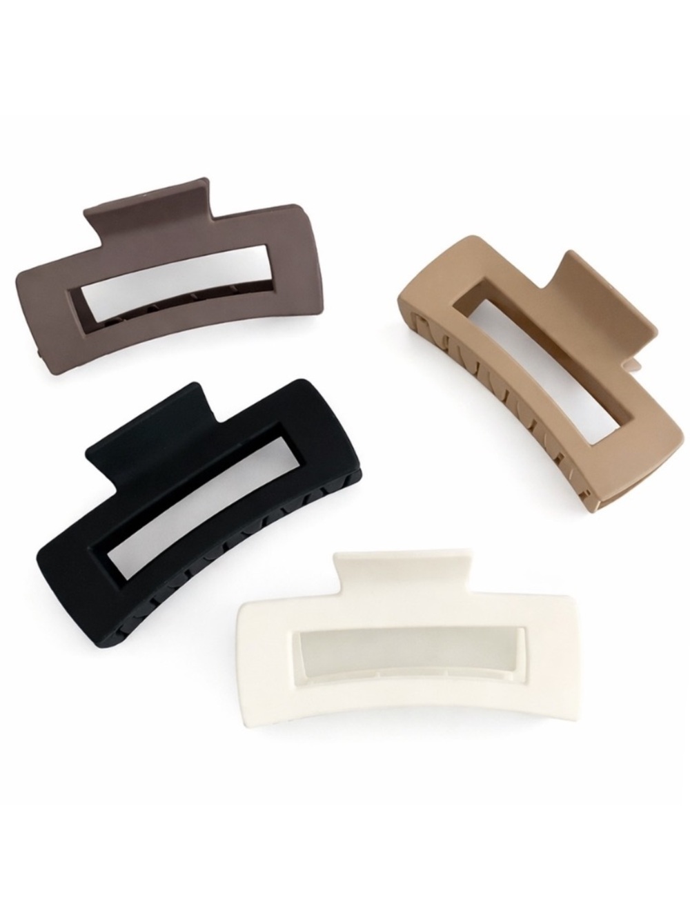 4 Pc Large 4” Rectangle Hair Claw Clips Matte Neutral Black Brown Beige Cream